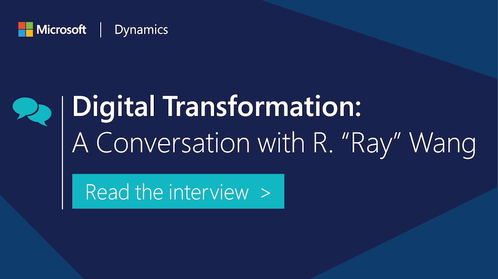 MSFTDynamics365's tweet photo. .@rwang0 discusses why #digitaltransformation has democratized #data &amp; more. Download the exclusive interview: https://t.co/VB6Wl3xQX4 https://t.co/Yr0nVV2vRo
