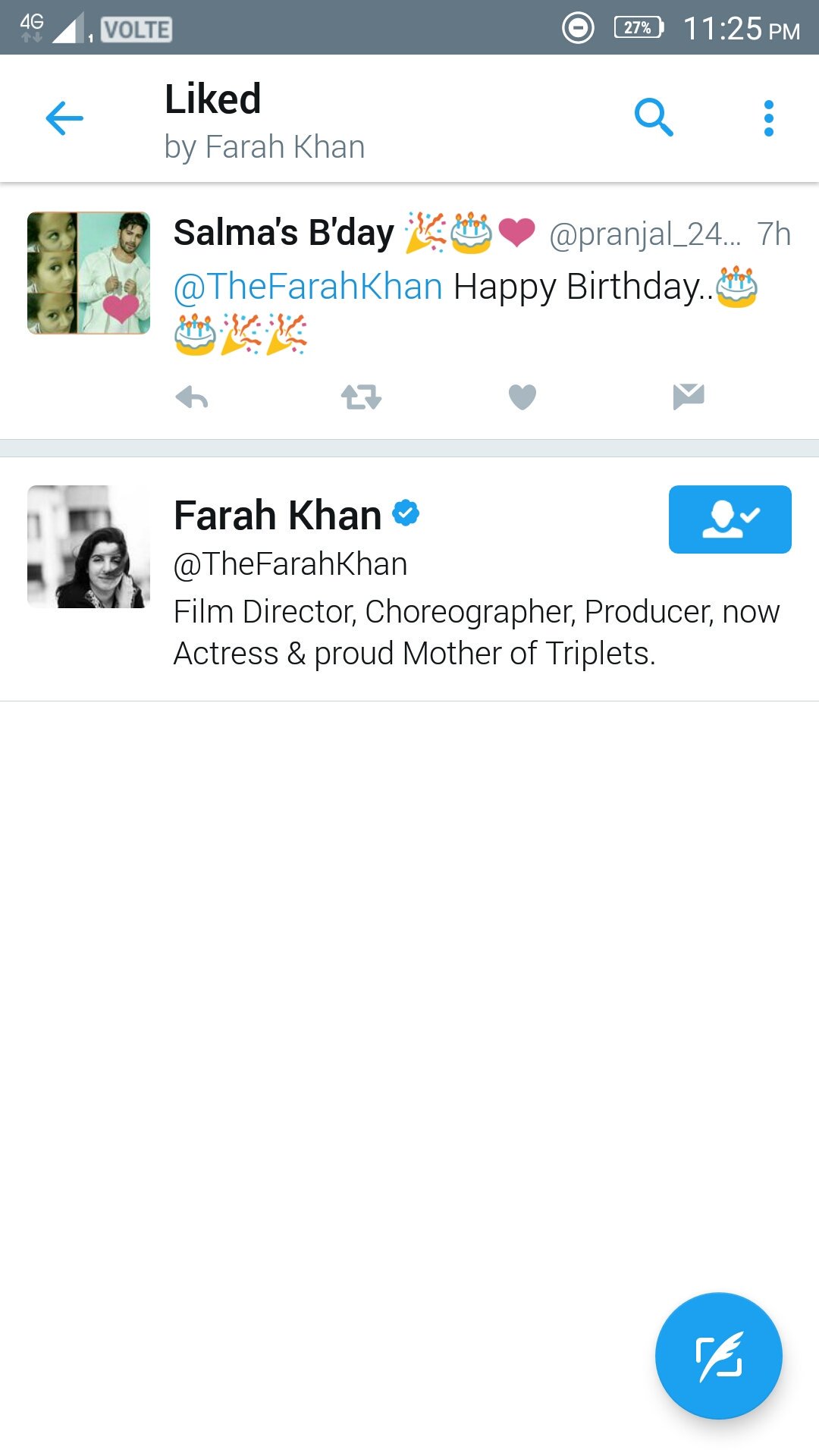 Omg can\t believe this THE FARAH KHAN LIKED MY message..  HAPPY BIRTHDAY FARAH MAM! I LOVE YOU.. 