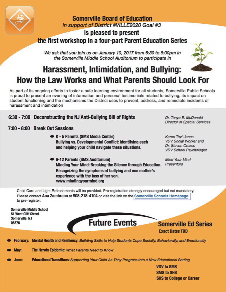 Tomorrow evening's parent ed series-HIB: How the Law Works/What 2 Look For #VILLE2020 #allin4theVille <a href="/TanyaEMcDonald/">Dr. Tanya McDonald</a>