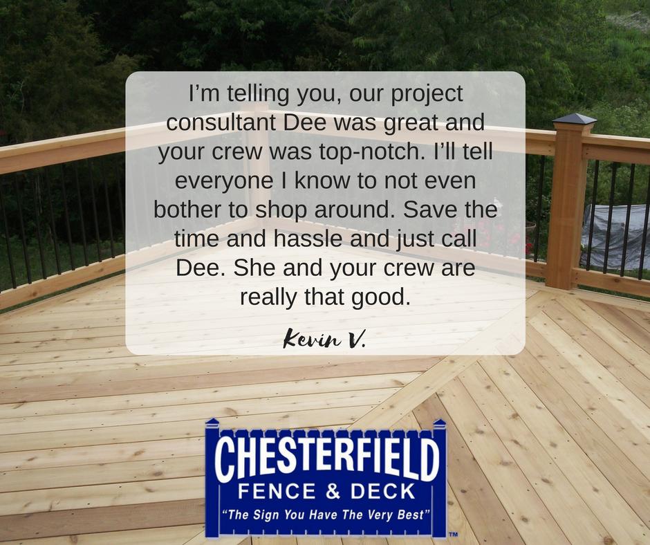 ChesterfieldFD's tweet photo. We settle for nothing less than 100% satisfaction. See what our customers are saying: https://t.co/EKOhTMAbde. #HappyCustomers #Fenceanddeck https://t.co/mQzp9lYCZ9