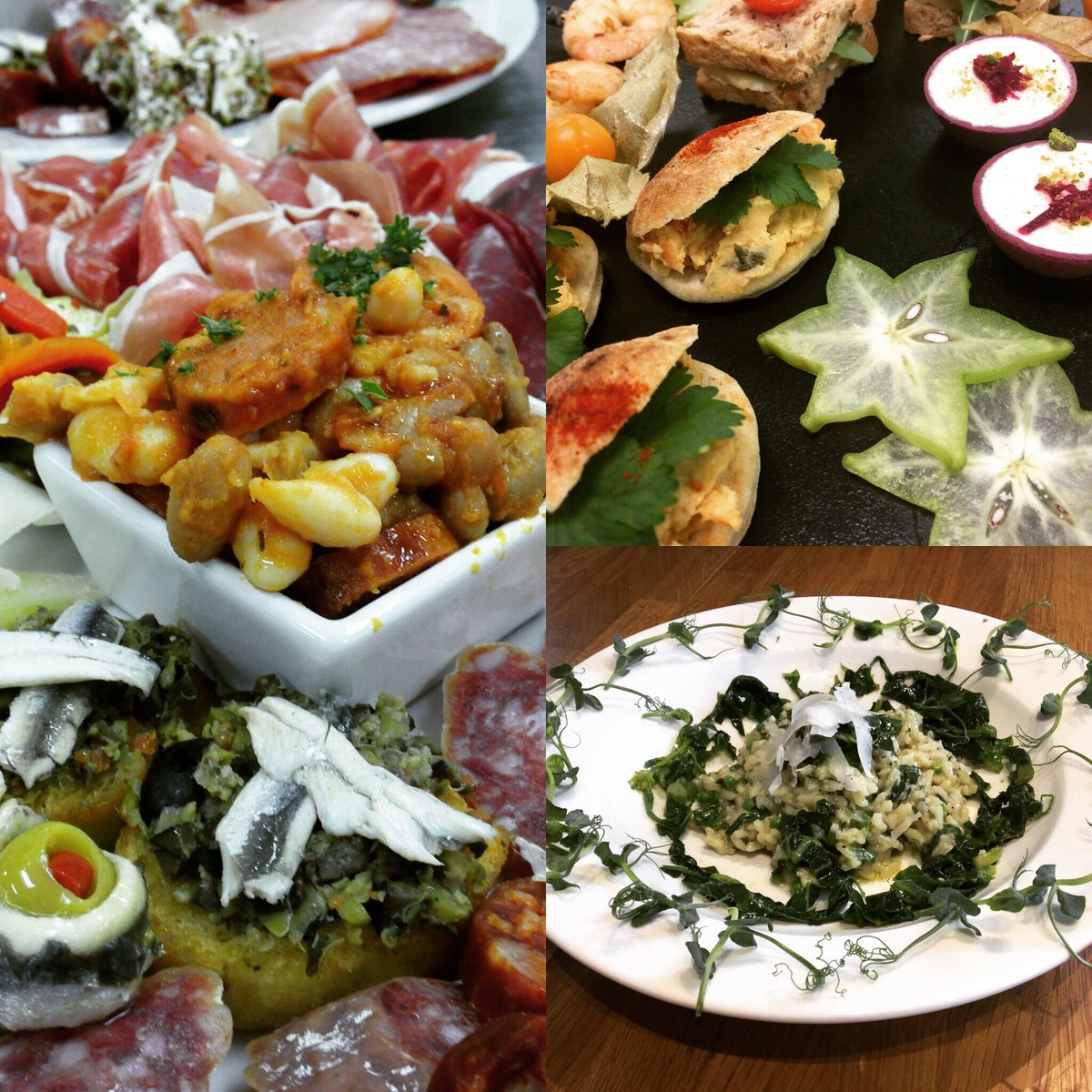 ImpactCatering's tweet photo. First taster of the year for a city chic wedding. Canapés, mezze platter, and asparagus risotto with wilted greens. https://t.co/0uelOI9Bwe