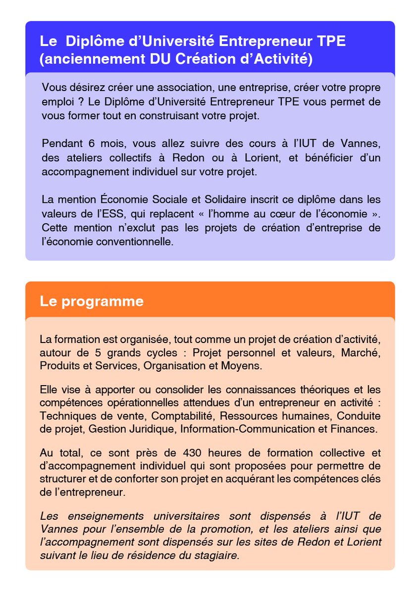 diplome universitaire creation d'activite