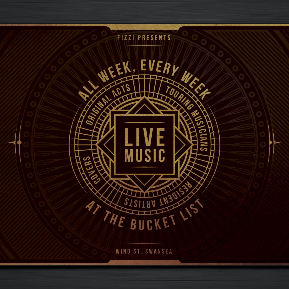 Flyer detail <a href="/TBLswansea/">The Bucket List</a> <a href="/fizzievents/">Fizzi Events</a> ow.ly/gslw307KhDI #graphicdesign #freelance #poster #freelancing #illustrator #ornate #design