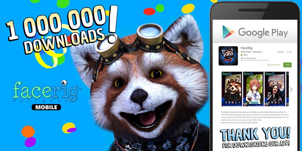 animazefacerig's tweet photo. Awesome people,we’ve just reached 1,000,000 Downloads on FaceRig Mobile for Android. We would like to say a special thank you to all of you! https://t.co/o4e2ZarEfJ