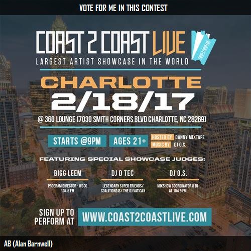 g_geow's tweet photo. Just voted for @Barnwell_doesit to perform at #Charlotte Edition 2/18/17! https://t.co/nZGBjxxb46 #Coast2Coast https://t.co/himqZnCE6O