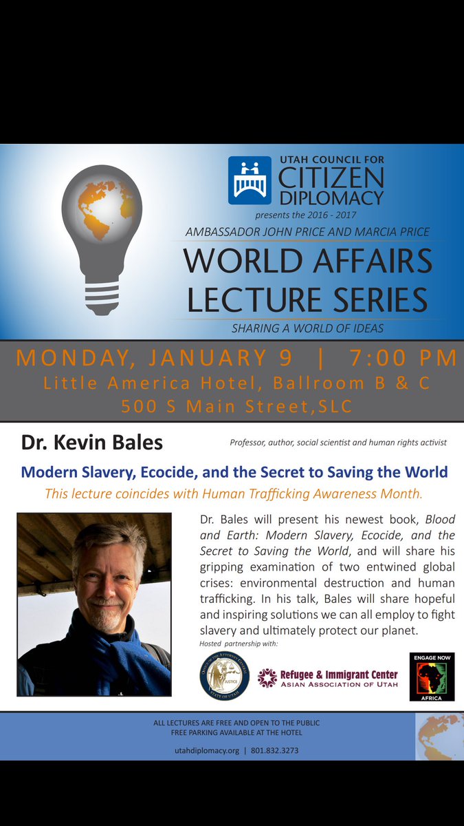 Join us today at 2pm to carpool to SLC to hear #KevinBales (the worlds foremost expert on modern slavery&human trafficking) speak#flslavery