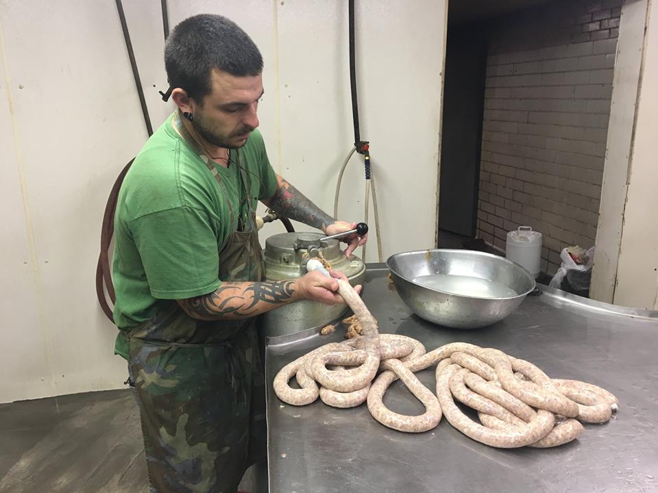 tyersprocessing's tweet photo. #HappyBirthday to Jermiah Mettlen! He’s #expert making #sausage all kinds, including the #Cajunsausage he’s making! #Comeonin https://t.co/vf1IB2Y3JM