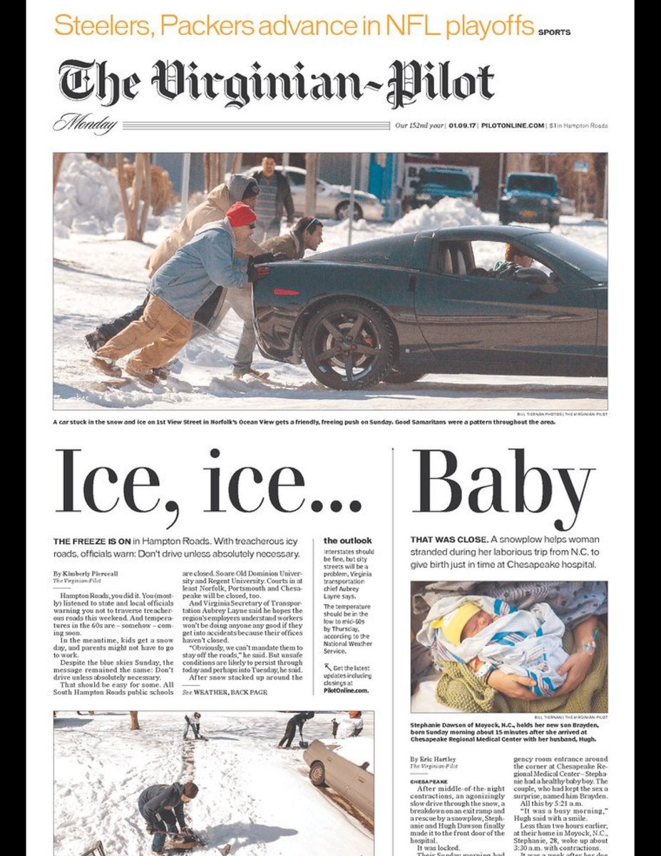 brianstelter's tweet image. Early nominee for best newspaper front page of the year (via @charlesapple and @capitalweather)