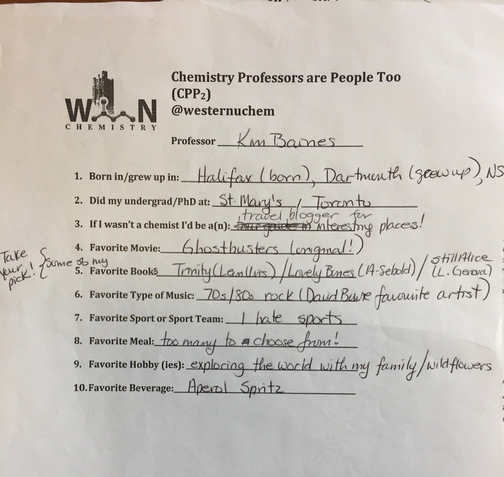 westernuchem's tweet image. This week in Chem Profs are People Too #CPP2 your Chem 3370 @Kimbchemistry @westernuScience