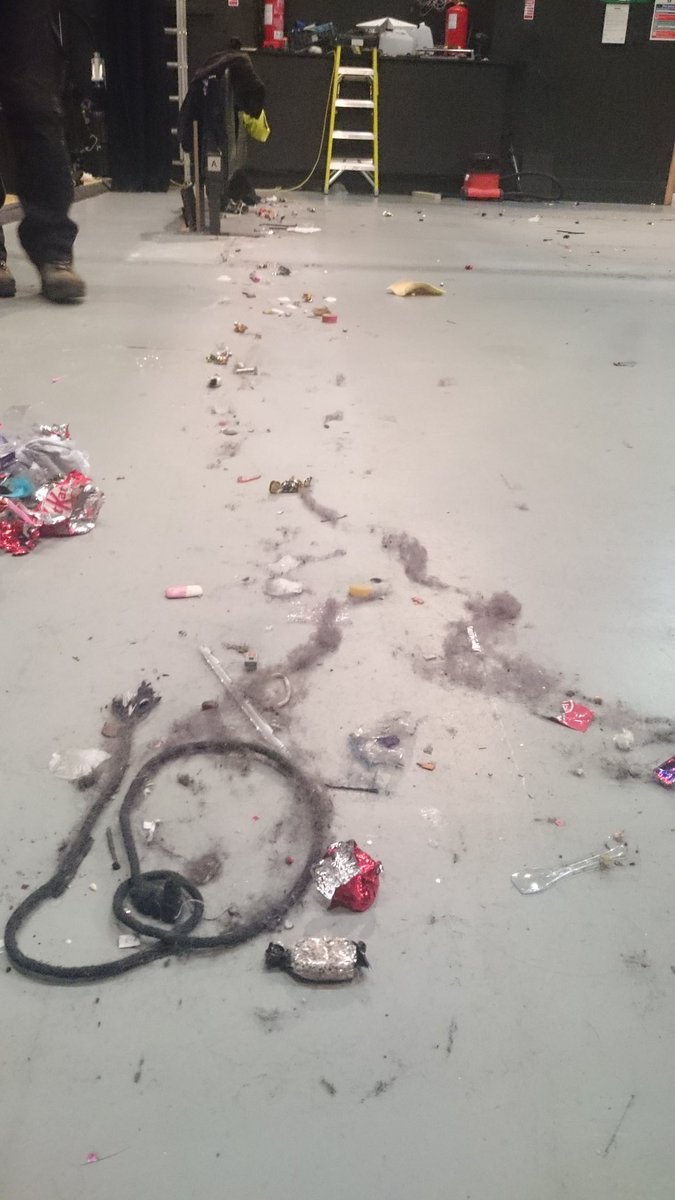 PACBackstage's tweet photo. Washed up on the auditorium shoreline. Panto drift of sweets, tickets and dust! #HowDoesItGetThere #januarymaintenance https://t.co/Ia8TjlXpZ5