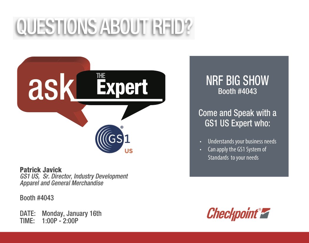 Retailers: need help figuring out how to apply GS1 System of Standards to your business? Meet Patrick Javick in Booth #4043 on Mon. #nrf17