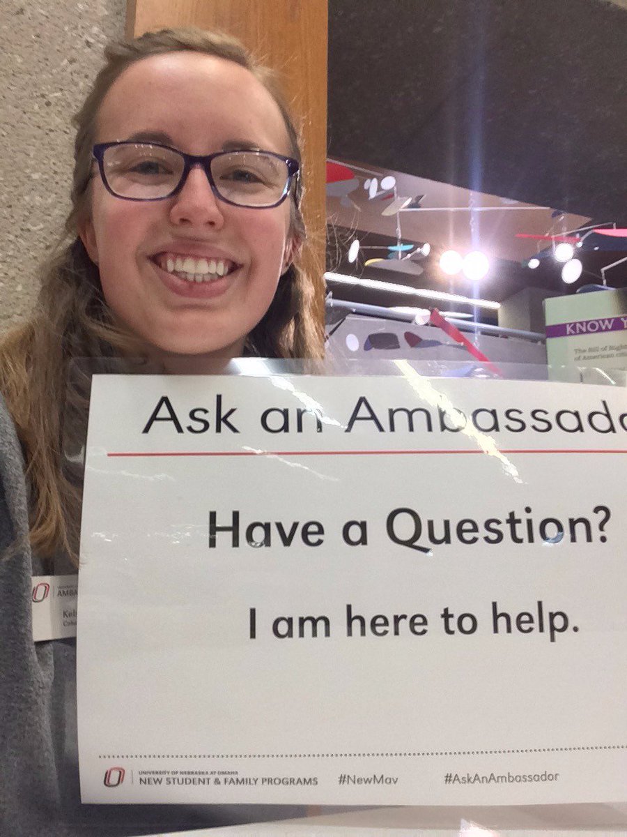 UNONewMavs's tweet photo. Hey #NewMavs! Kelsy is ready to answer your questions. Ambassadors will be at the library, Eppley, Arts &amp; Sciences, &amp; Mammel all week. https://t.co/9YmpoO1nPT