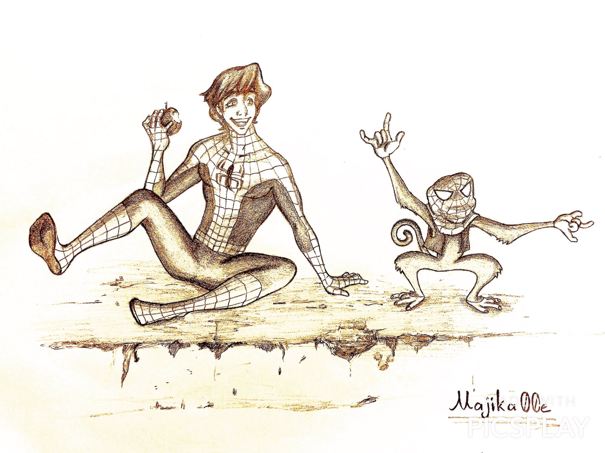 マジか大江 Grand Bear スパイダーマンがディズニーに加わったので 好きなアラジンとコラボしてみた アラジン Aladdin Disney Spiderman Picture ディズニー アブー イラスト 描いてみた T Co Pupq3shiiz Twitter