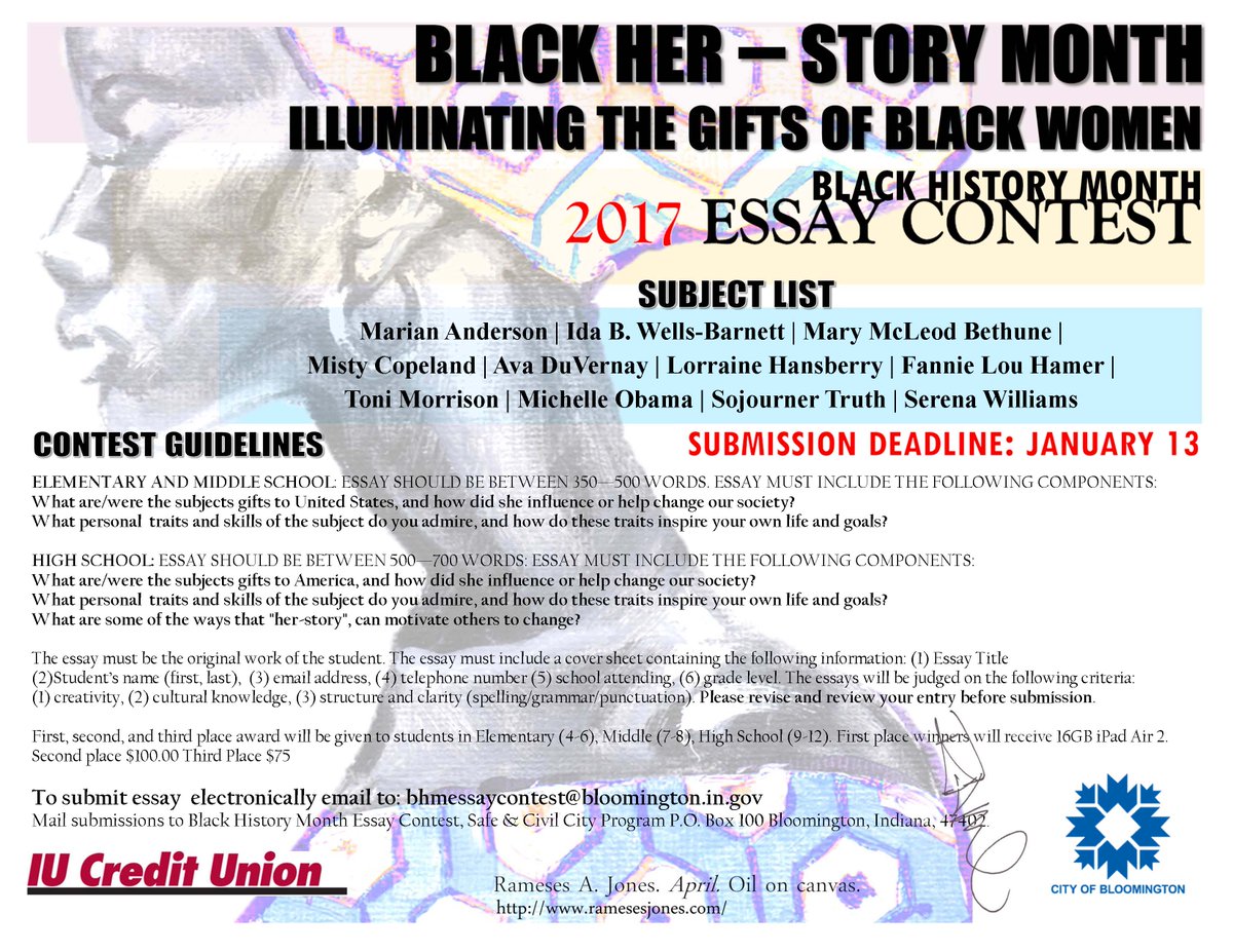 Black History Month Essay deadline is this Friday!!! Don't miss out!
