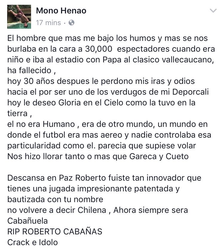 nnguerrero's tweet photo. Un amigo hincha del Cali escribió esto sobre Roberto Cabañas https://t.co/rk5KQxDYFq