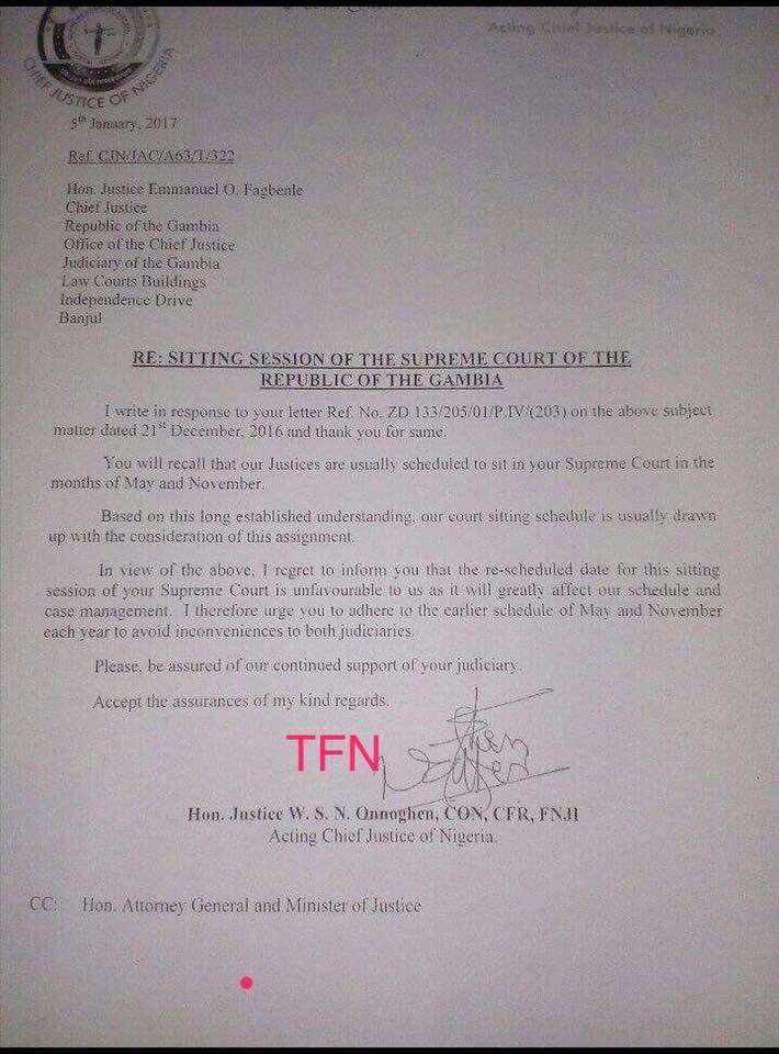 freejobe39's tweet photo. #Gambia: Justice Min. #Singhateh got Nigeria’s CJ #Onnoghen letter that judges aren't coming but still didn't discuss content with #Jammeh https://t.co/DnwL7Nw1mv