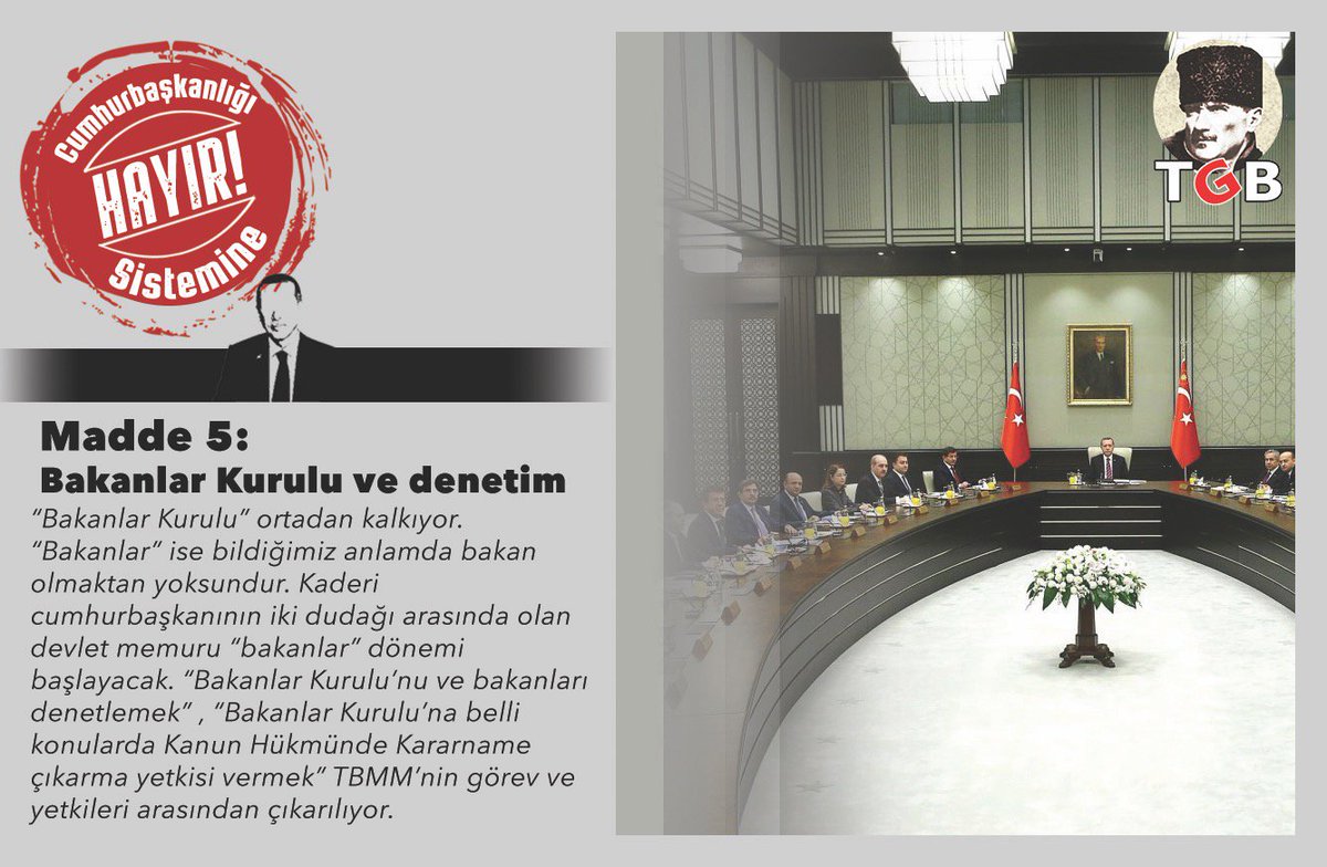 Bakanlar kurulu ortadan kalkacak. Bakanların kaderi Cumhurbaşkanının iki dudağı arasında olacak.
#MilletinVekiliHayırDemeli