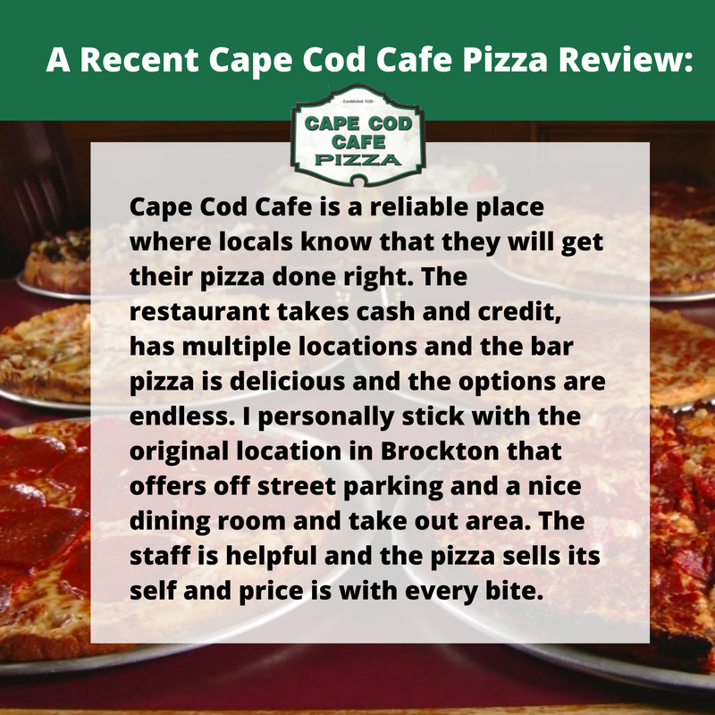 CapeCodCafe's tweet photo. "Cape Cod Cafe is a reliable place where locals know that they will get their pizza done right..." #CustomerReview #CapeCodCafePizza https://t.co/aMejFwMEeM