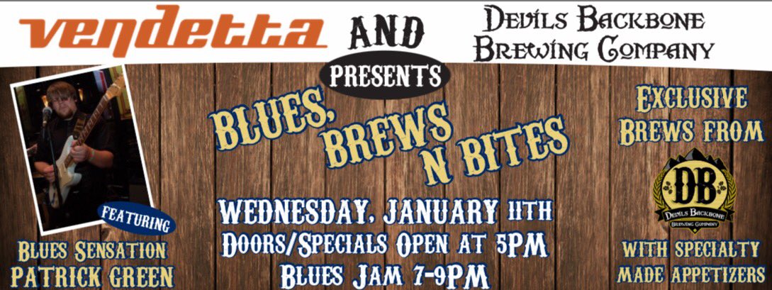 WEDNESDAY NIGHT 1/11 #BluesBrewsNBites .<a href="/dbbrewingco/">Devils Backbone</a> with #BluesSensation #PatrickGreen #CraftBeer #BeerCocktails .<a href="/ChefTeddy/">Teddy Folkman</a> .@Marcus2767