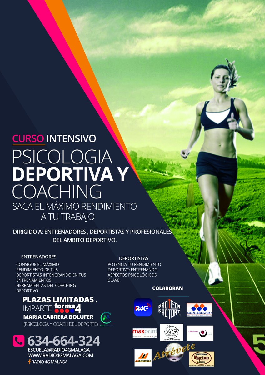 Forma4G's tweet image. Va quedando menos para el curso intensivo de Psicología Deportiva y coaching. 28 de enero en Málaga. ¿Tienes plaza?