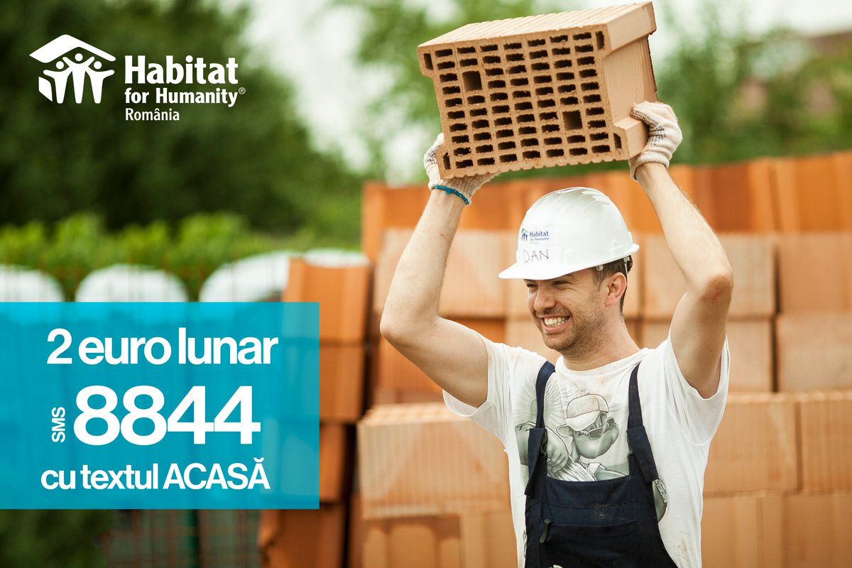 Habitweeting's tweet photo. Hai să punem împreună cărămidă peste cărămidă. Încă o familie poate locui într-o casă călduroasă. Donează acum prin SMS la 8844 https://t.co/W6kHOREhXn