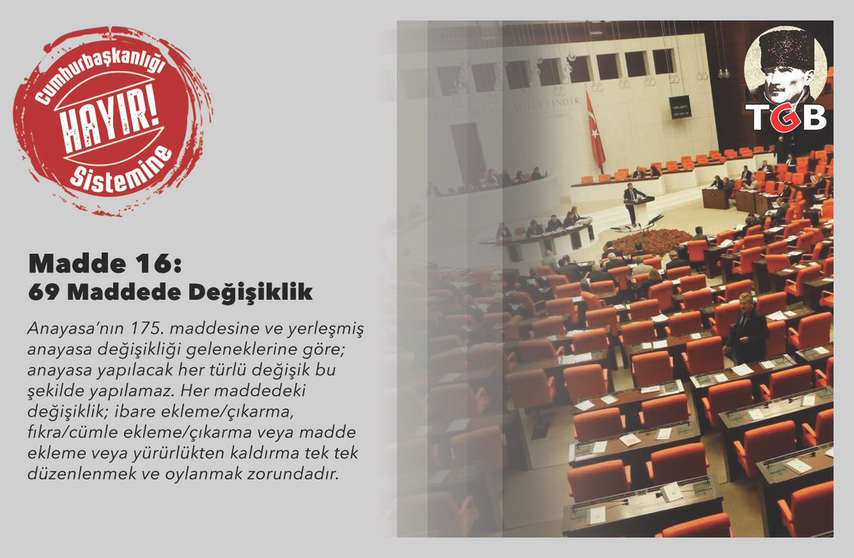 "Anayasa maddeleri tek tek düzenlenmek ve oylanmak zorundadır" ifadesi kaldırılacak.
#MilletinVekiliHayırDemeli