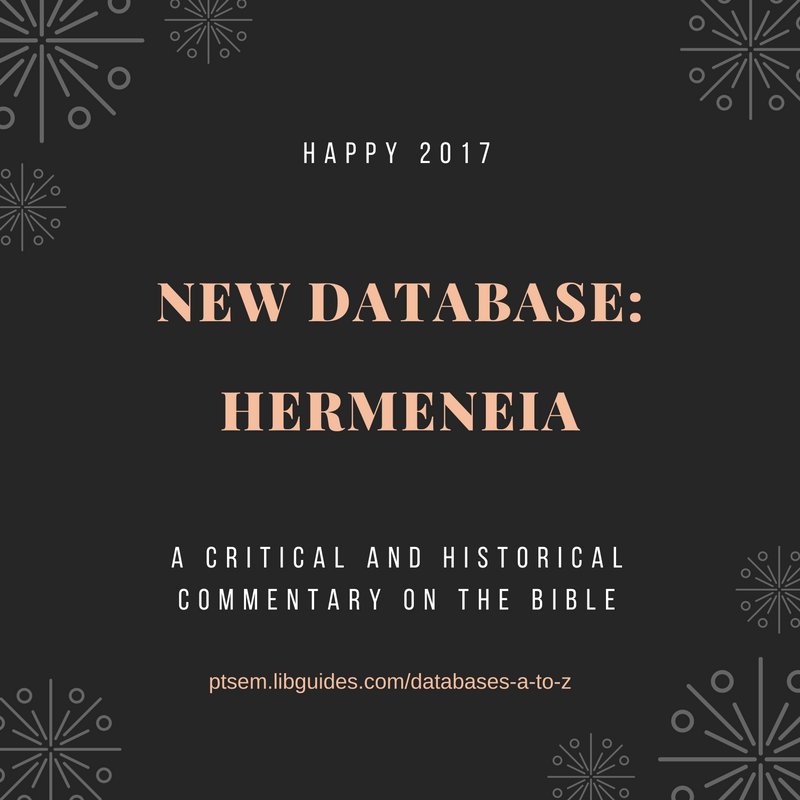 PTSLibrary's tweet image. Hermeneia: A Critical and Historical Commentary on the Bible #newyear #newdatabase @ptseminary ow.ly/ZyfD307Pqym