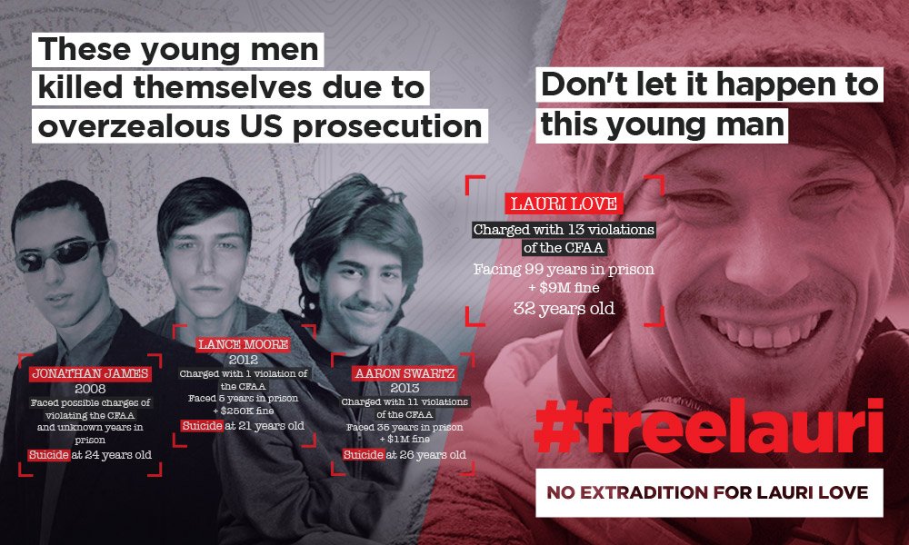Don't let overzealous US prosecution result in another death—No extradition for Lauri Love! freelauri.com #FreeLauri #NoLove4USgov