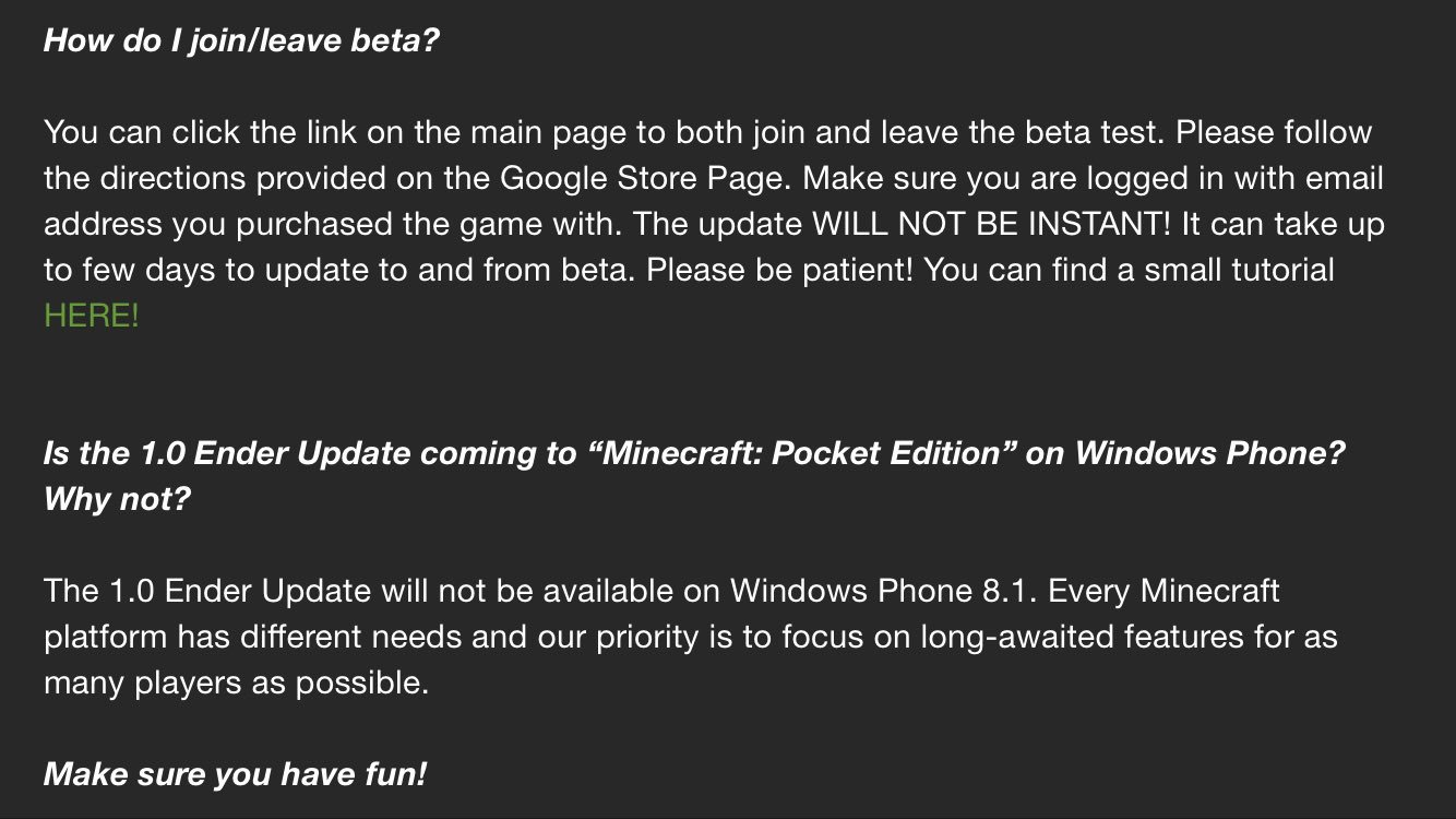 How to leave Minecraft Beta on mobile devices