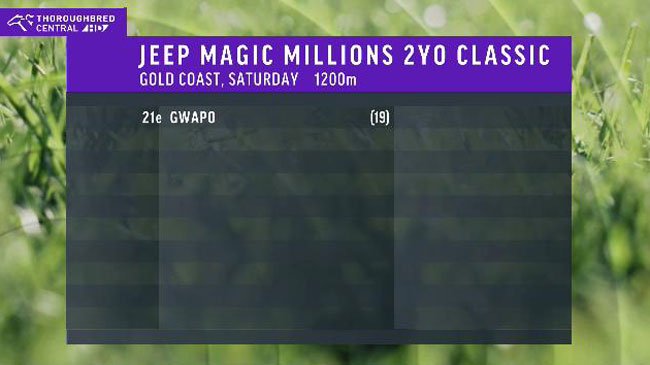 SkyRacingAU's tweet image. Here's the final field and barrier draw for Saturday's #MagicMillions 2YO Classic! 

Who's your pick?