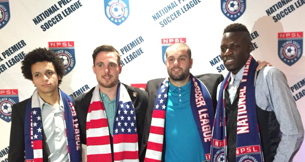 AVSC2002's tweet photo. Alex Alleyne, Cooper Hall, Patrick DeRosa and Johnny Dumbuya, all 2016 #GLUFC players at #NPSL Showcase. #lookinggood https://t.co/DK6ROpI4aW