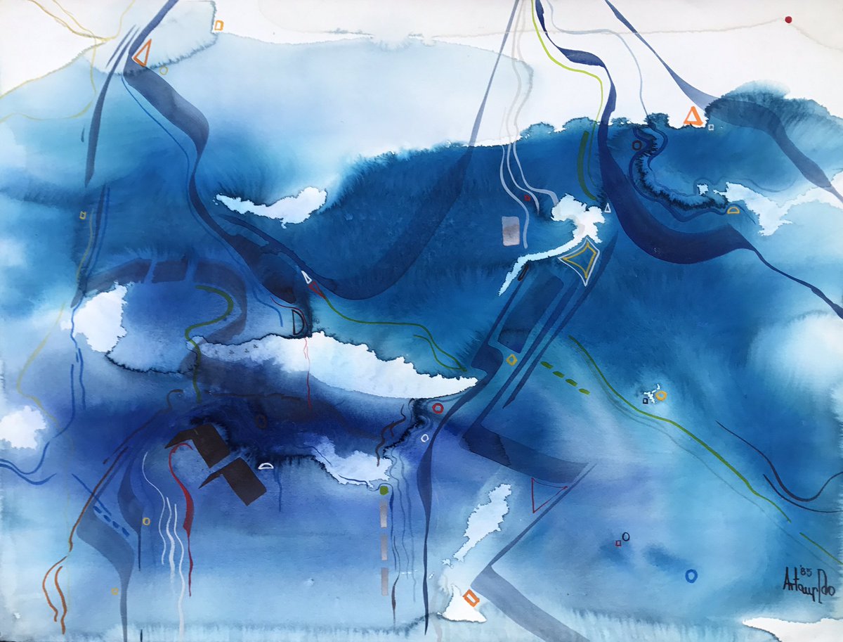 Arto Der Haroutunian (1940-1987) 'Ocean Deep' 1985 30" x 22" Acrylic Wash on Paper #abstract #modernart <a href="/ArmeniaArt/">Armenia Art</a>