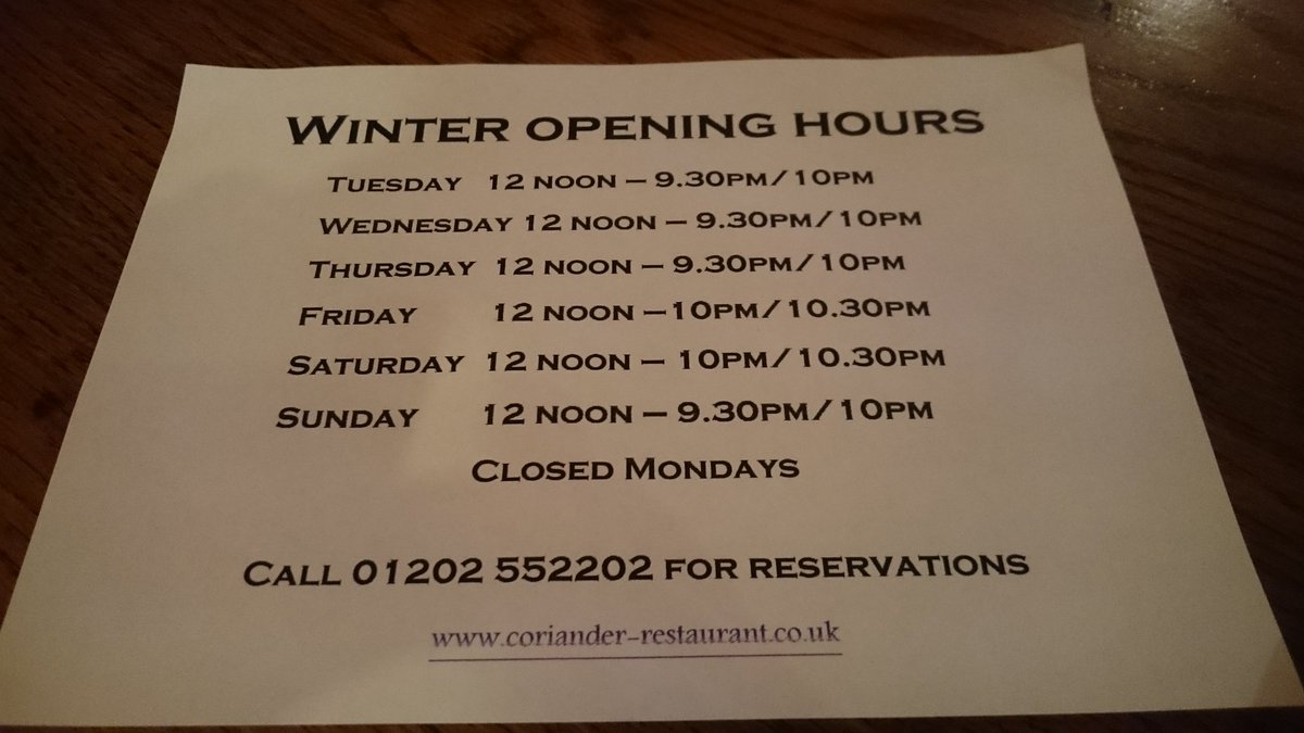 coriandermex's tweet photo. Our Winter Opening Hours have changed for January! We're also closed this evening for our Staff Party! Merry belated Christmas all! https://t.co/qbaPUtxwF4