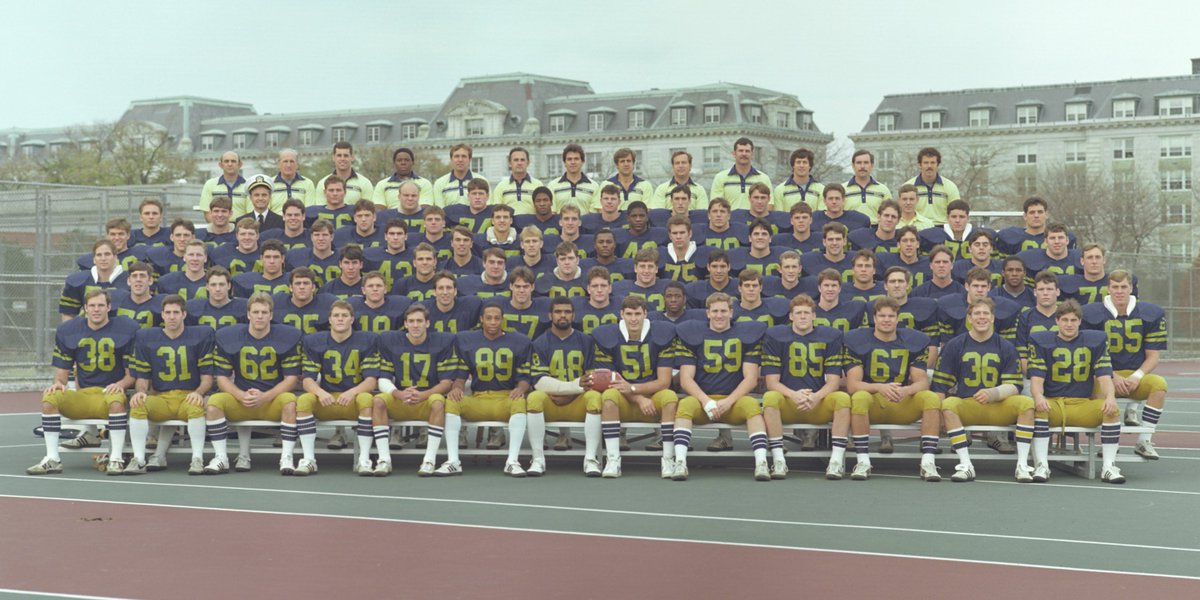 In honor of tonight's championship game, here is the 1982 #NavyFootball team photo with assistant coach Nick Saban (top row, 7th from left).