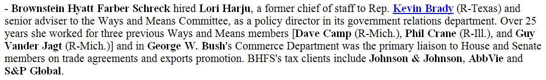 POLITICO Influence (@politicopi) on Twitter photo Today in PI - <a href="/BrownsteinHyatt/">Brownstein</a> hires Lori Harju, a former chief of staff to Ways and Means chairman <a href="/RepKevinBrady/">Kevin Brady</a>. politi.co/2iwQx12 Today in PI - <a href="/BrownsteinHyatt/">Brownstein</a> hires Lori Harju, a former chief of staff to Ways and Means chairman <a href="/RepKevinBrady/">Kevin Brady</a>. politi.co/2iwQx12