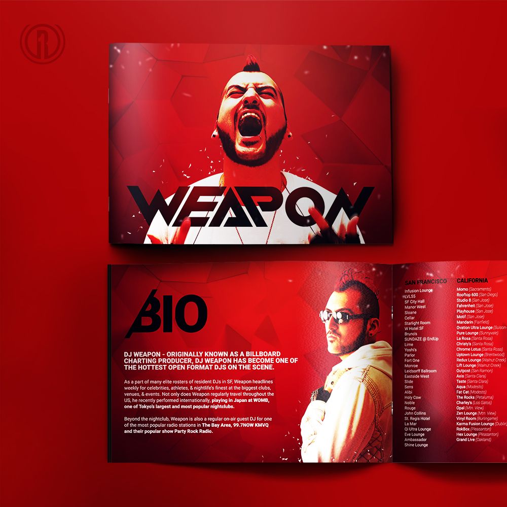 R1Creative's tweet photo. We just hooked up one of the hottest open format DJs on the SF scene @DJWeapon with a blazing new #PressKit 🔥 #R1Creative #StepYourBrandUp https://t.co/r3LyjVM8Lw