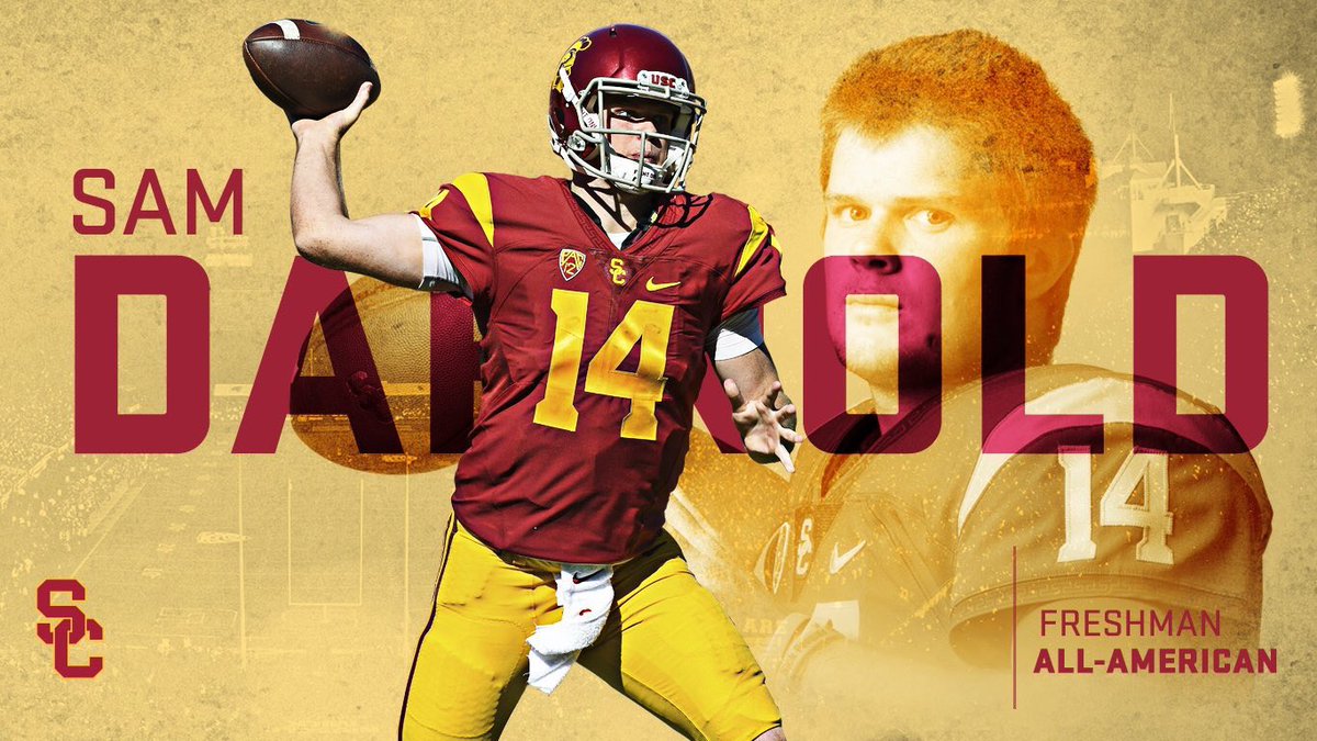 SPORTalkUSC's tweet photo. RETWEET to congratulate Sam Darnold on being named an FWAA Freshman All-American!

2nd Freshman All-American QB in USC history. #FightOn ✌️ https://t.co/L1xRA7fIR6