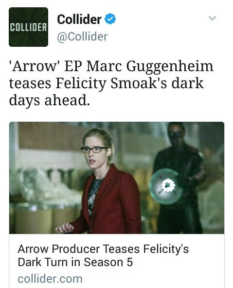 MsLyraHale's tweet image. SHOW ME these big twists &amp;amp; dark days ahead for Felicity Smoak. Don't TELL ME afterwards in a string of tweets @CW_Arrow. #HopeStillAlive
