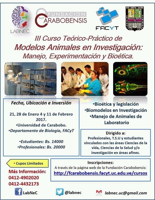 Labnec's tweet photo. ULTIMOS DIAS D INSCRIPCIÓN PARA EL III Curso Teórico-Práctico de Modelos Animales en Investigación @fisiologiaucsa @bioanalisisucv @soyUC_ https://t.co/NfJHeIBk7U