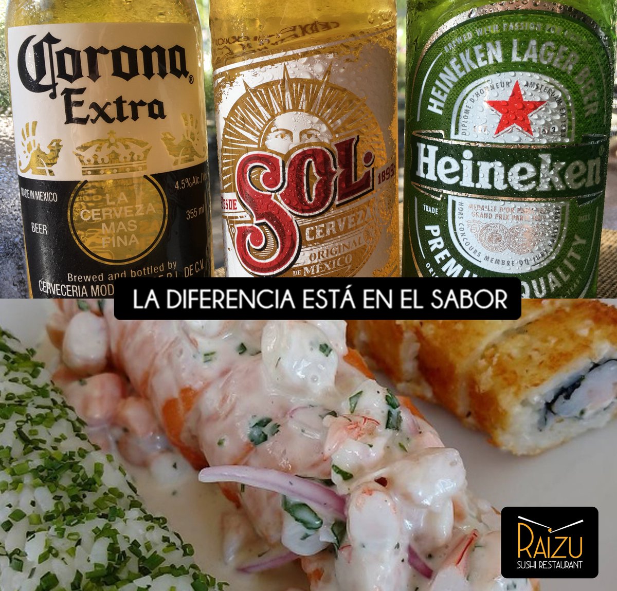 Raizusushi's tweet photo. #Lunes
#HappyHour
Cerveza #Corona #Sol #Heineken
2 x $3.000 https://t.co/ewnFr2DA42