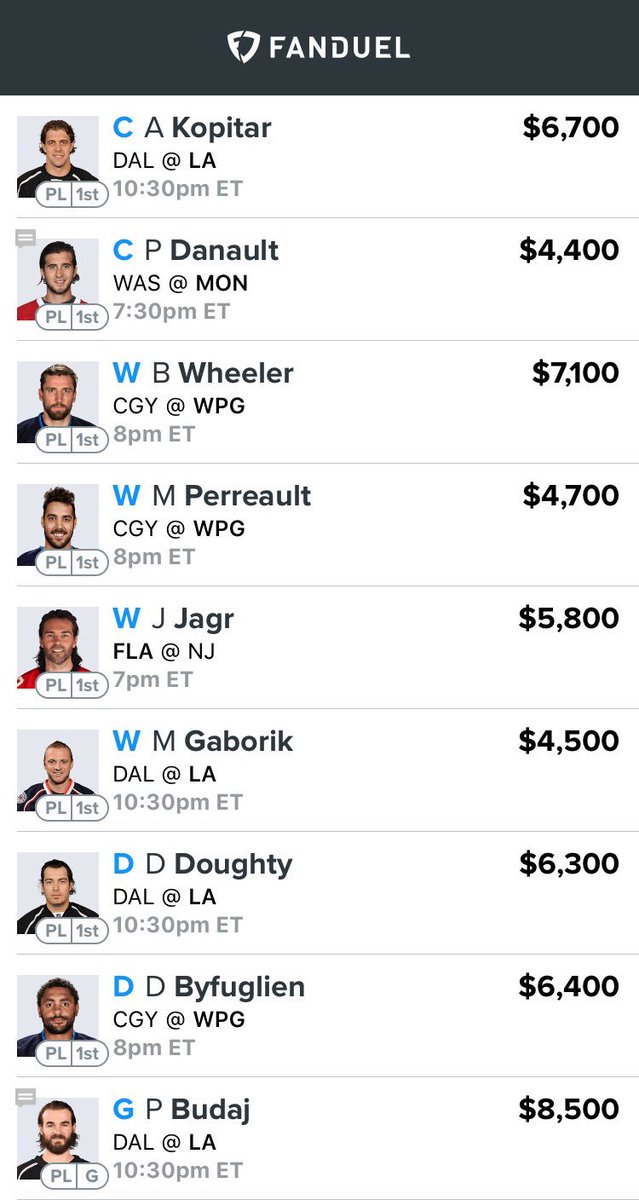DFSDarkKnight's tweet image. NHL line. Like if using