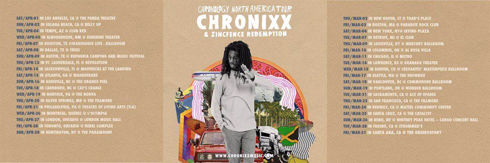 ChronixxMusic's tweet image. Chronology North America Tour - get your tickets here &amp;gt;&amp;gt; chronixxmusic.com @ZincFenceBand @MaxGlazer + Special Guests TBA