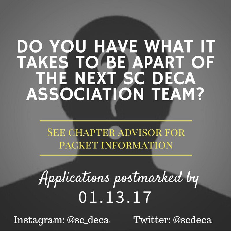 SCDECA's tweet photo. Still want to try &amp; be a member of the next officer team? The application deadline has been extended its not 2 late so go ahead &amp; fill 1 out https://t.co/tBxtqrq8H9