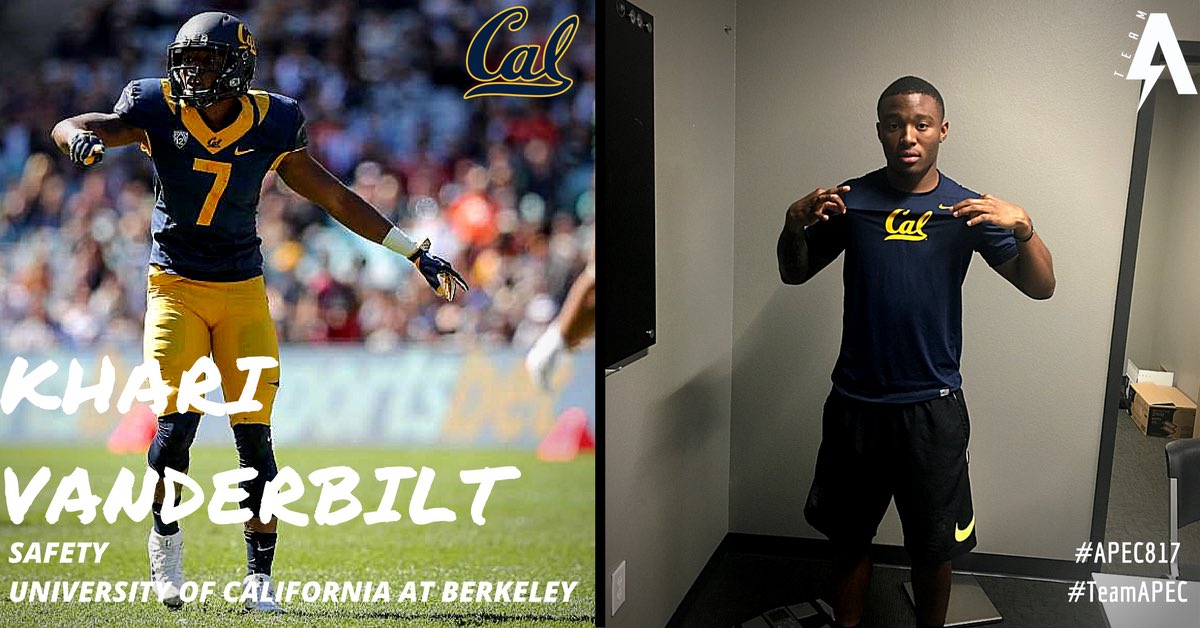 APECDFW's tweet photo. APEC FW wants to welcome Cal Bears Safety, Khari Vanderbilt, to our 2017 NFL Combine-Pro Day Class!⚡️ #NFLCombine #APEC817 #FortWorthFast https://t.co/oLKY4d2zLR