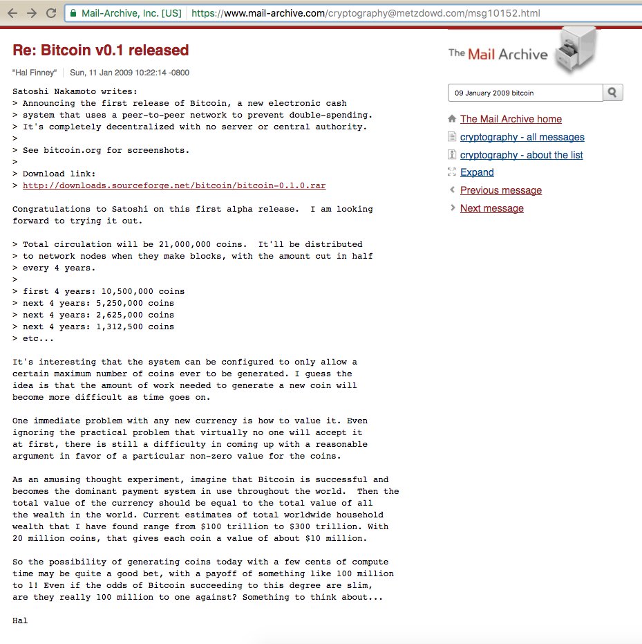 bitcoinmom's tweet image. Love this follow-up post by Hal Finney @halfin. Just imagine the excitement &amp;amp; hope at the birth of this experiment. mail-archive.com/cryptography@m…