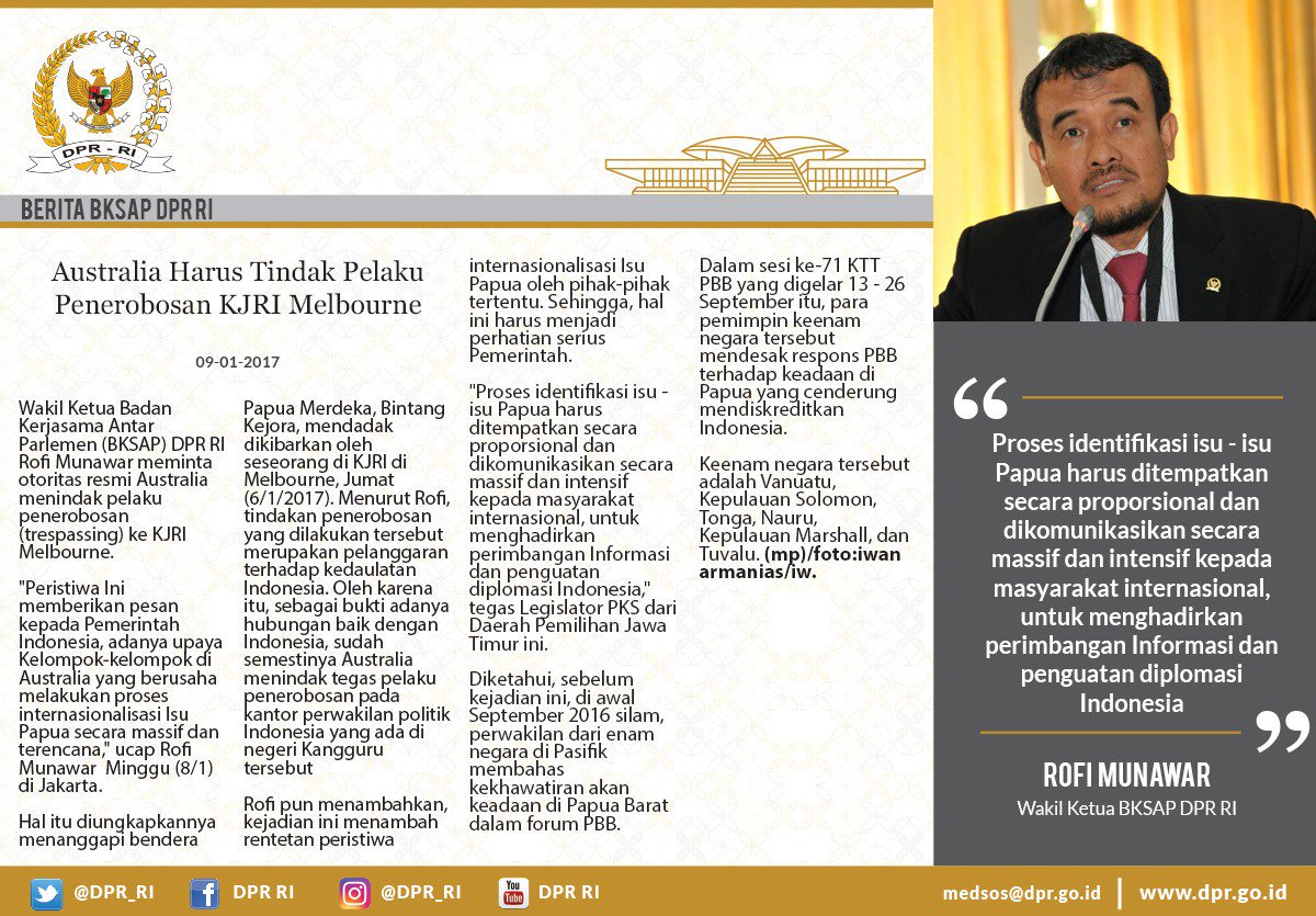 rofimunawardpr's tweet image. Wakil Ketua BKSAP DPR Rofi Munawar: Australia Harus Tindak Pelaku Penerobosan KJRI Melbourne