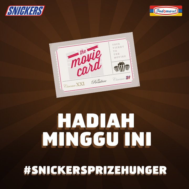 25 voucher nonton XXI siap dibagiin dengan beli minimal 3 SNICKERS Hunger Rescue Pack. Info: bit.ly/SNICKERSPrizeH… #SnickersPrizeHunger
