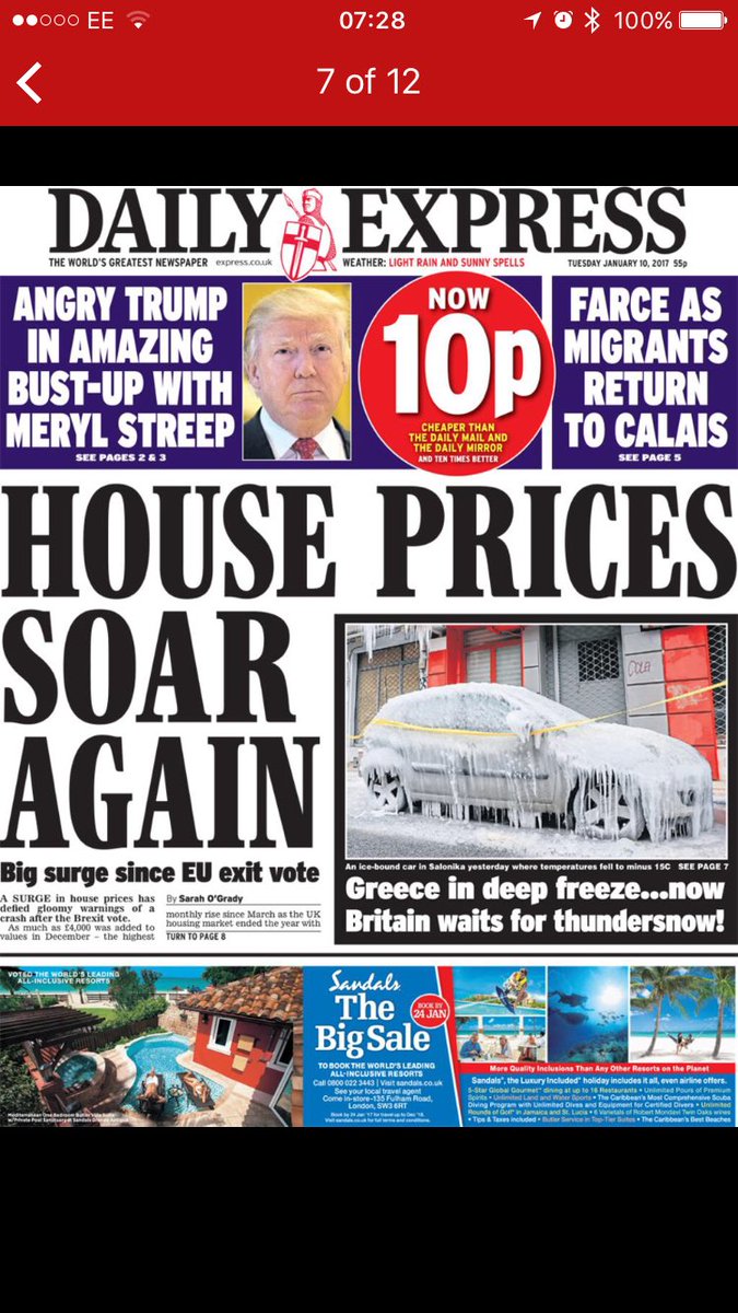 Daily Express with their two favourite subjects. House prices and #uksnow