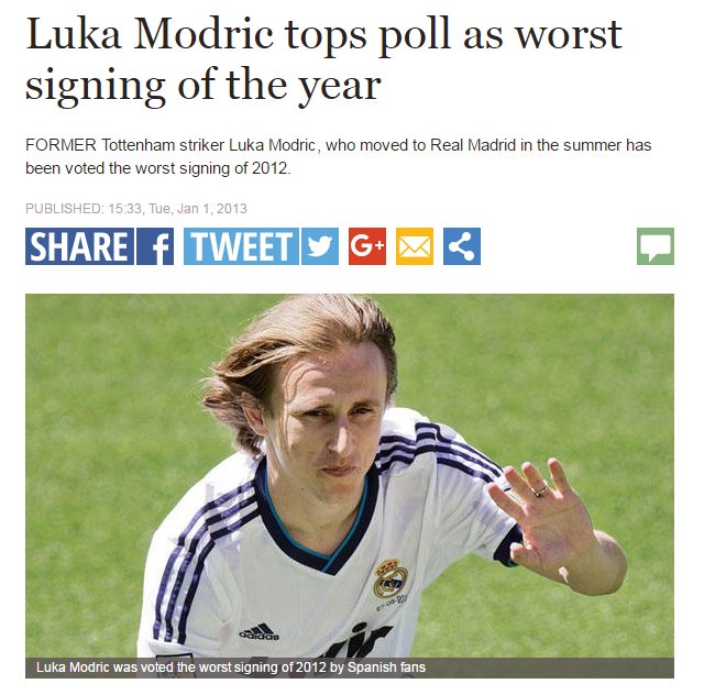 Remembering when Luka Modric was named worst signing of the year