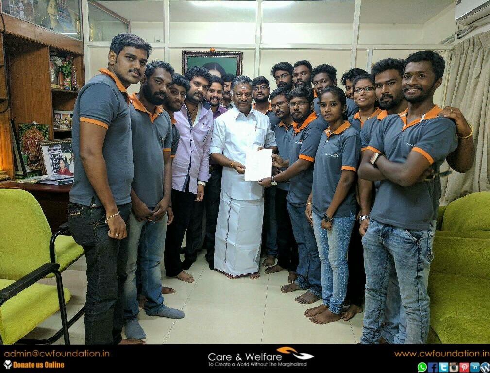 careandwelfare's tweet image. Next move! @careandwelfare met Honourable CM Mr. O. Paneer Selvam and placed our request to take all necessary steps from State Govt side.